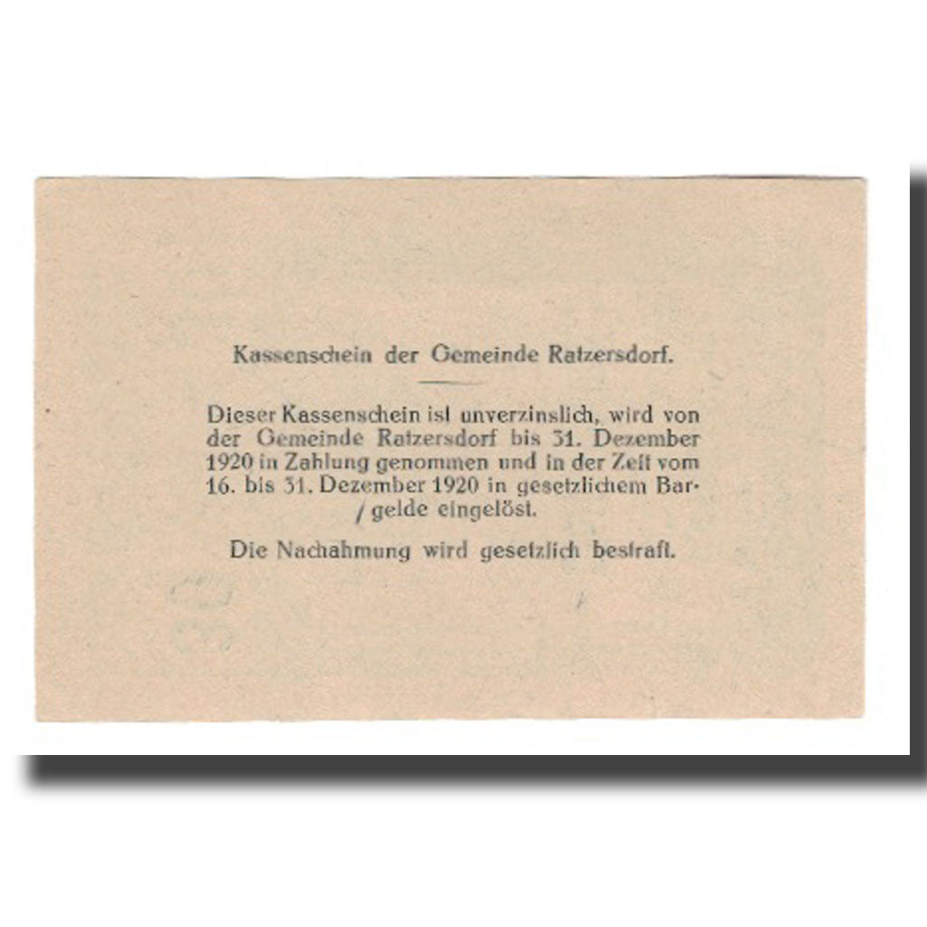 Banknote, Austria, Ratzersdorf N.Ö. Gemeinde, 30 Heller, Texte, 1920