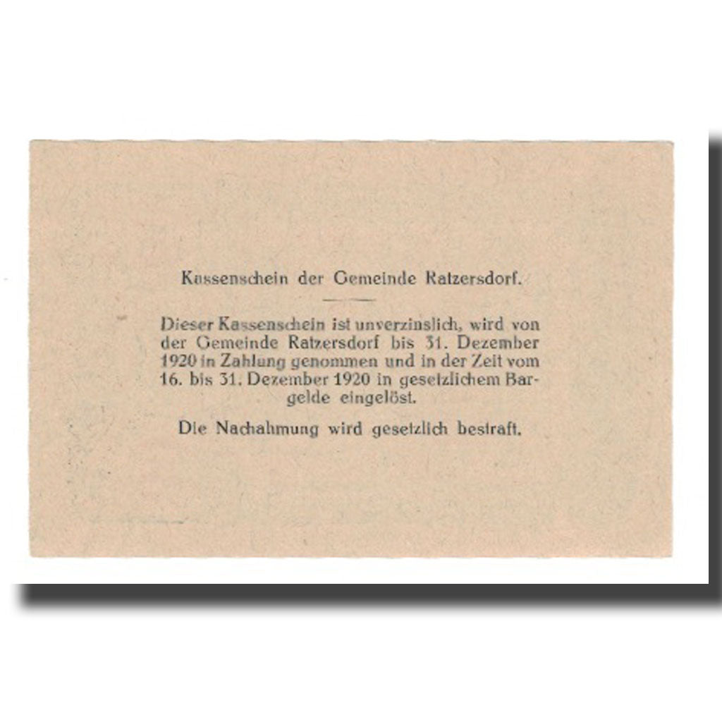 Banknote, Austria, Ratzersdorf N.Ö. Gemeinde, 60 Heller, Texte, 1920