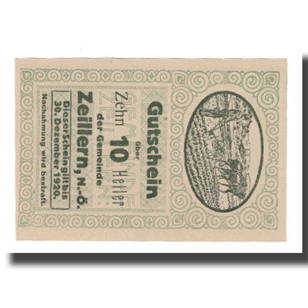 Banknot, Austria, Zeillern N.Ö. Gemeinde, 10 Heller, Texte, 1920, 1920-12-30