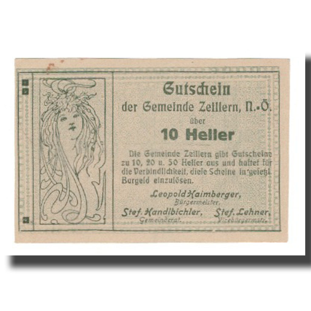 Banknot, Austria, Zeillern N.Ö. Gemeinde, 10 Heller, Texte, 1920, 1920-12-30