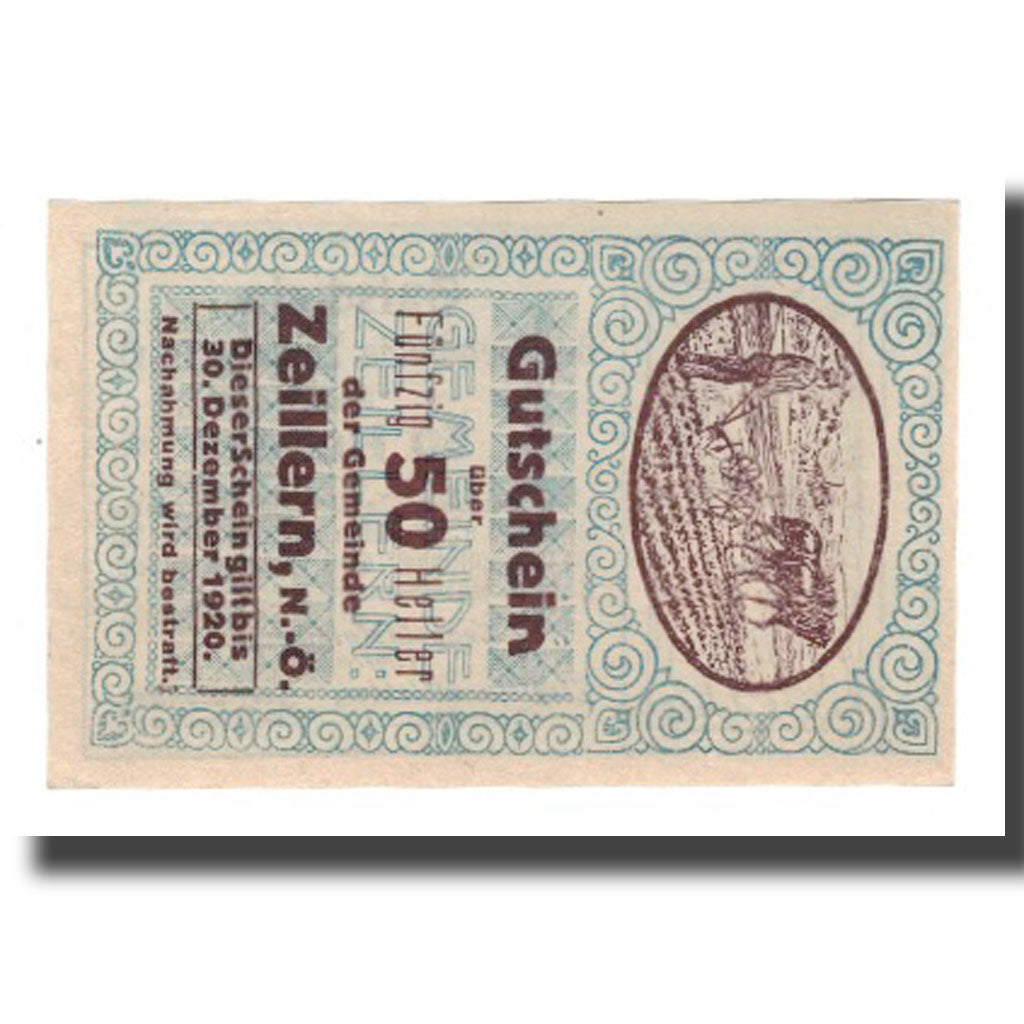 Banknote, Austria, Zeillern N.Ö. Gemeinde, 50 Heller, Texte, 1920, 1920-12-30