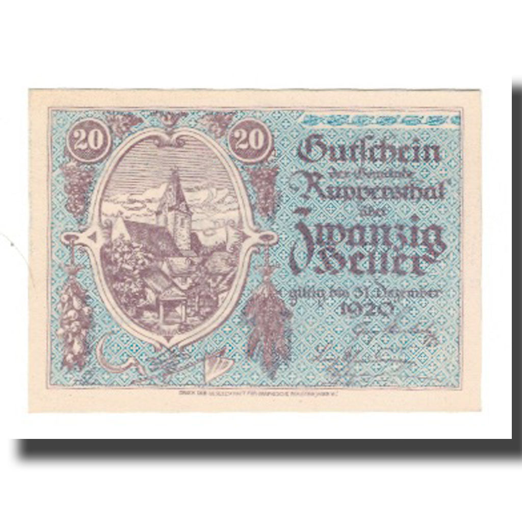 Banknote, Austria, Ruppersthal N.Ö. Gemeinde, 20 Heller, Texte, 1920
