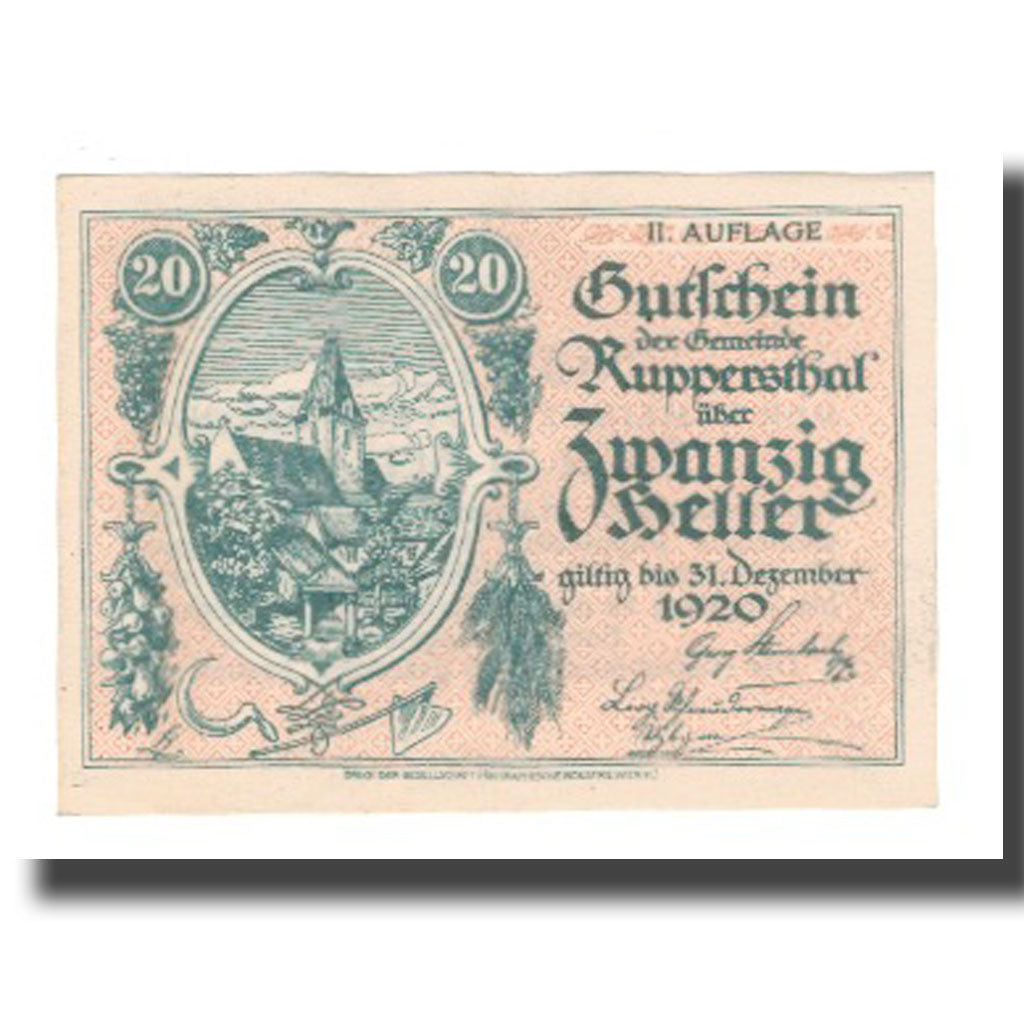 Banknote, Austria, Ruppersthal N.Ö. Gemeinde, 20 Heller, texte 1, 1920