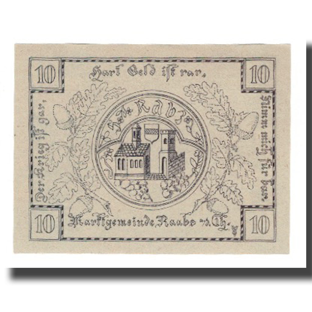 Banknote, Austria, Raabs N.Ö. Marktgemeinde, 10 Heller, Batiment, 1920