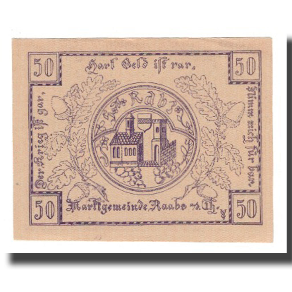 Banknote, Austria, Raabs N.Ö. Marktgemeinde, 50 Heller, Batiment, 1920