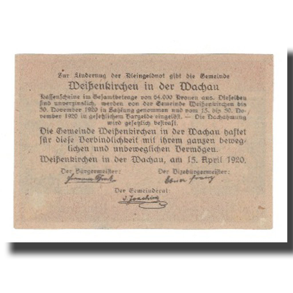 Banknot, Austria, Weissenkirchen in der Wachau N.Ö. Marktgemeinde, 90 Heller