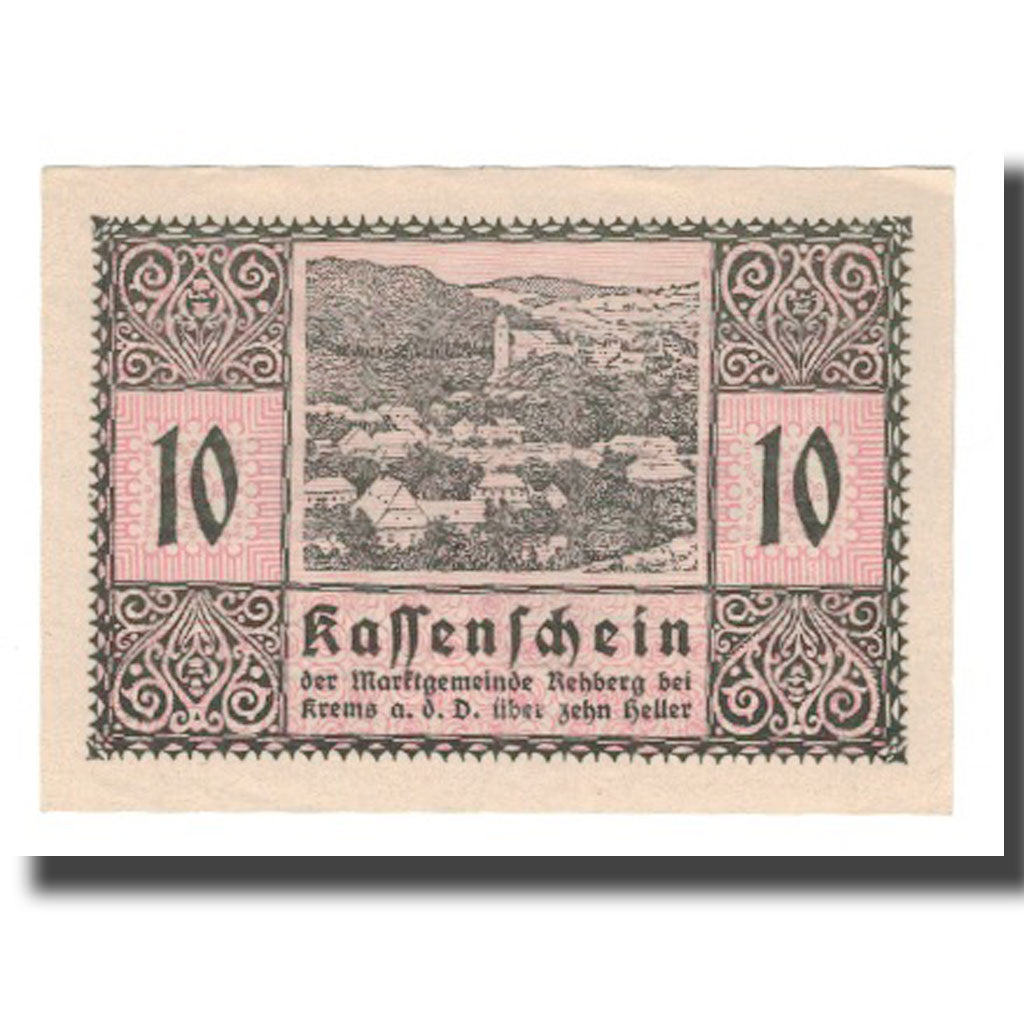 Banknot, Austria, Rehberg N.Ö. Marktgemeinde, 10 Heller, Texte, 1920