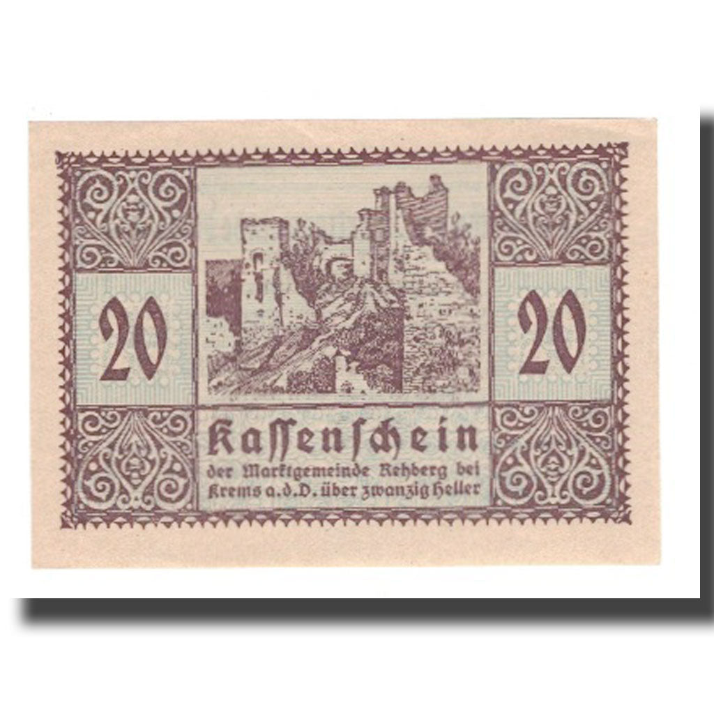 Banknot, Austria, Rehberg N.Ö. Marktgemeinde, 20 Heller, Texte, 1920