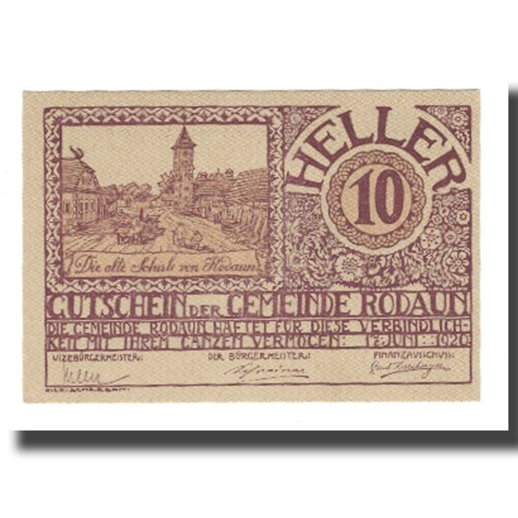 Banknote, Austria, Rodaun N.Ö. Gemeinde, 10 Heller, Texte, 1920, 1920-10-31