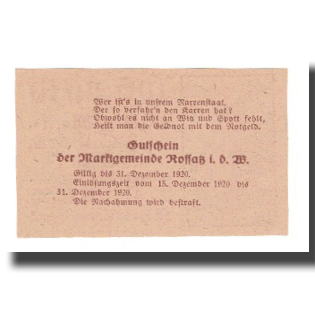 Banknote, Austria, Rossatz in der Wachau N.Ö. Marktgemeinde, 10 Heller, texte