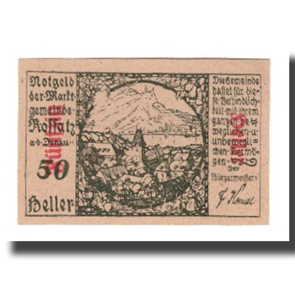 Banknot, Austria, Rossatz in der Wachau N.Ö. Marktgemeinde, 50 Heller, texte 1