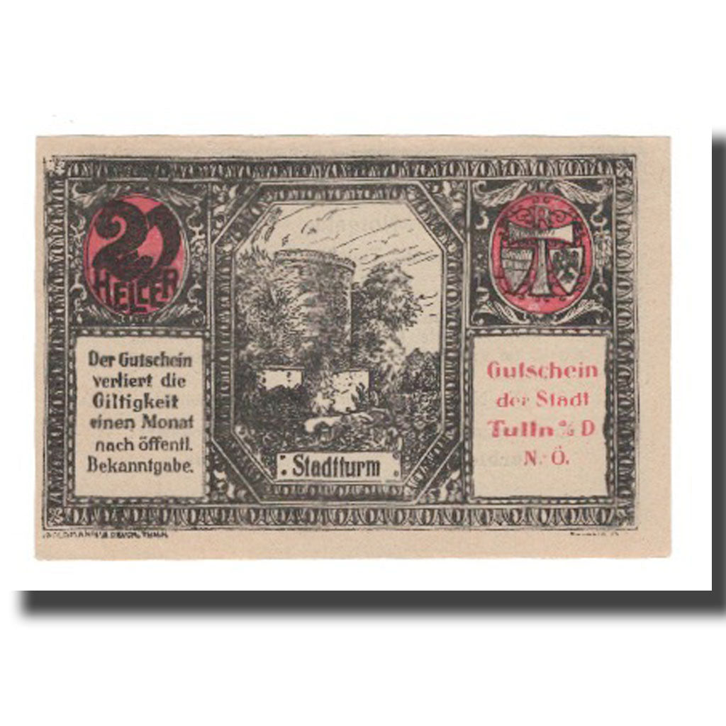 Banknote, Austria, Tulln N.Ö. Stadtgemeinde, 20 Heller, Texte, AU(55-58)