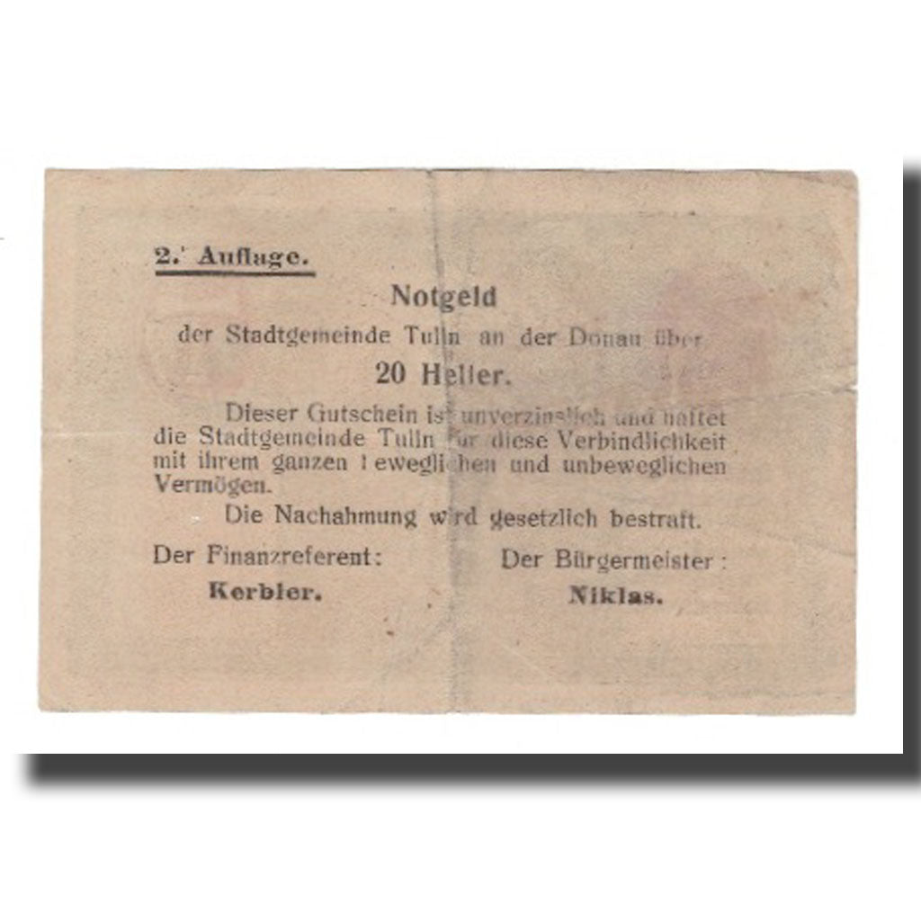 Banknote, Austria, Tulln N.Ö. Stadtgemeinde, 20 Heller, texte 1, EF(40-45)