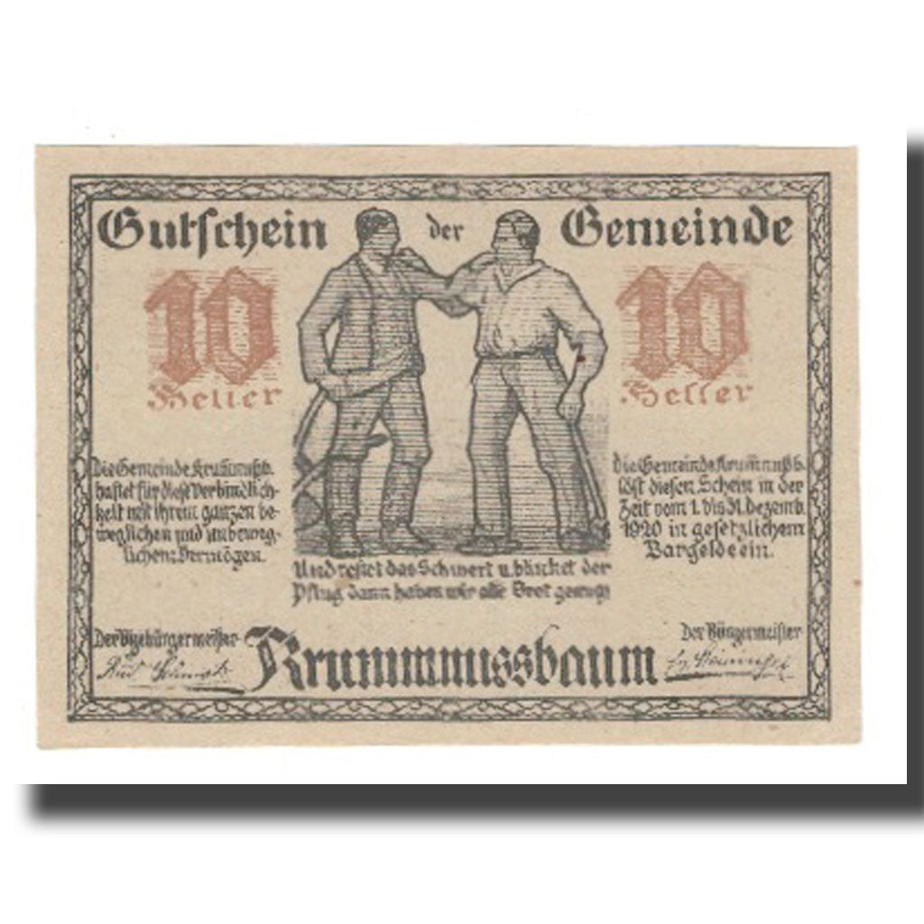 Banknote, Austria, Krumnussbaum N.Ö. Gemeinde, 10 Heller, paysage, 1920