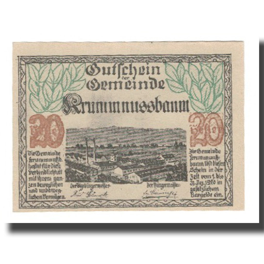 Banknote, Austria, Krumnussbaum N.Ö. Gemeinde, 20 Heller, paysage, 1920