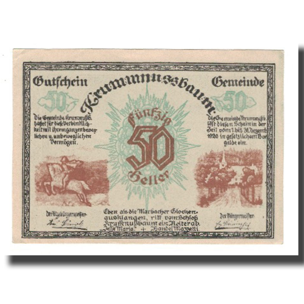 Banknote, Austria, Krumnussbaum N.Ö. Gemeinde, 50 Heller, paysage, 1920