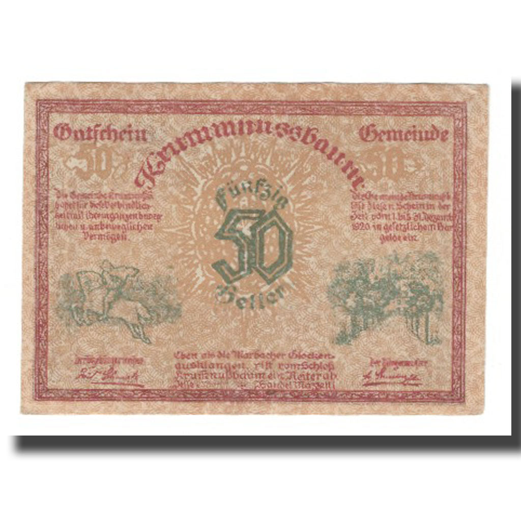 Banknote, Austria, Krumnussbaum N.Ö. Gemeinde, 50 Heller, paysage 1, 1920