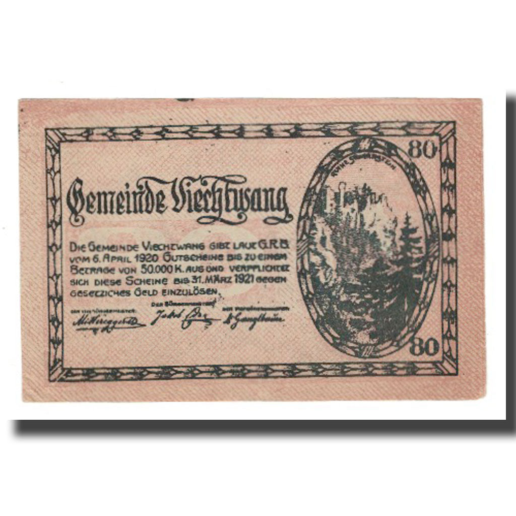 Banknote, Austria, Viechtwang O.Ö. Gemeinde, 80 Heller, paysage, 1921