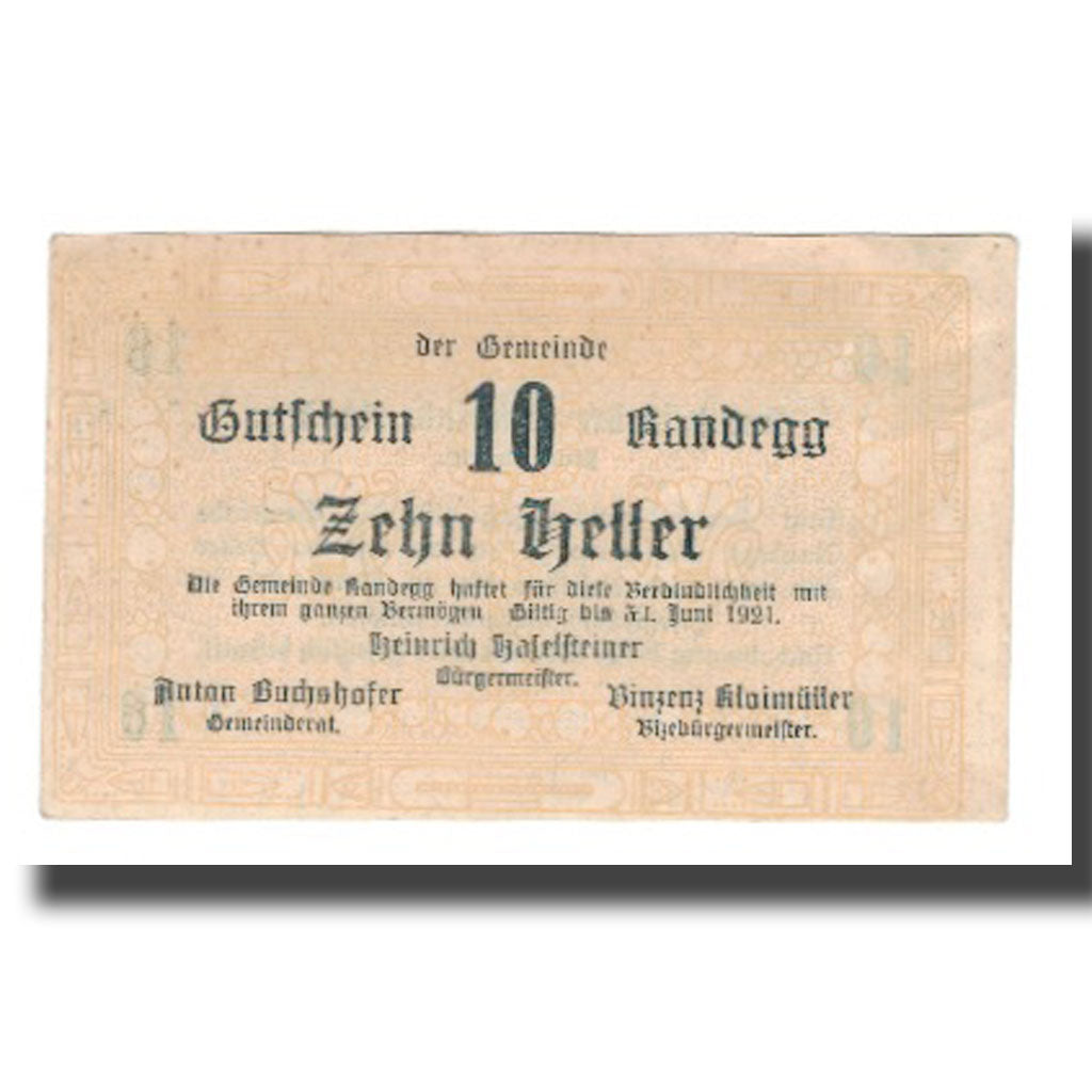 Banknote, Austria, Randegg N.Ö. Gemeinde, 10 Heller, Texte, 1921, 1921-06-30