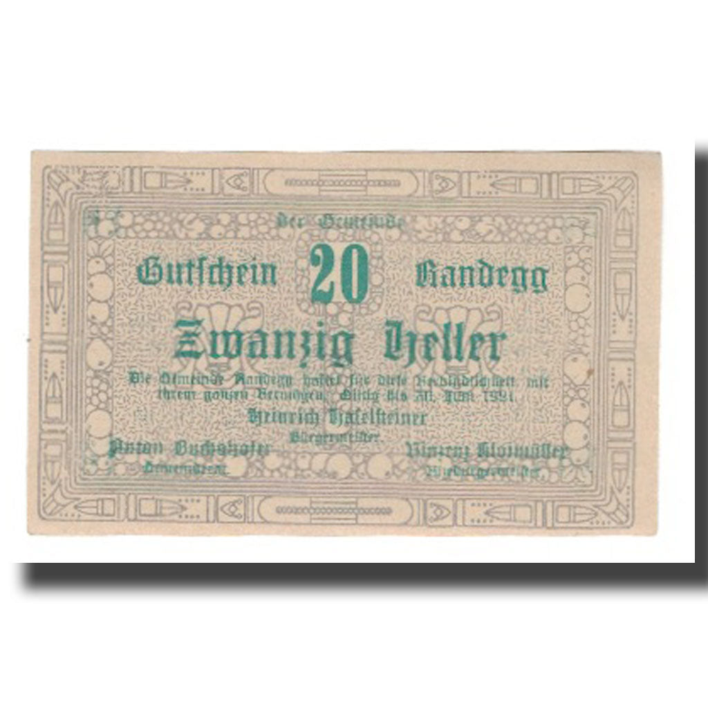 Banknote, Austria, Randegg N.Ö. Gemeinde, 20 Heller, Texte, 1921, 1921-06-30