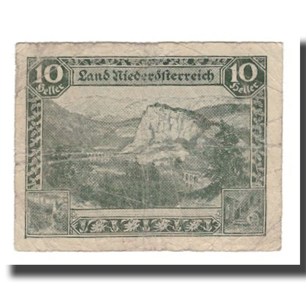 Banknote, Austria, Niederösterreich N.Ö. Land, 10 Heller, Texte, 1920