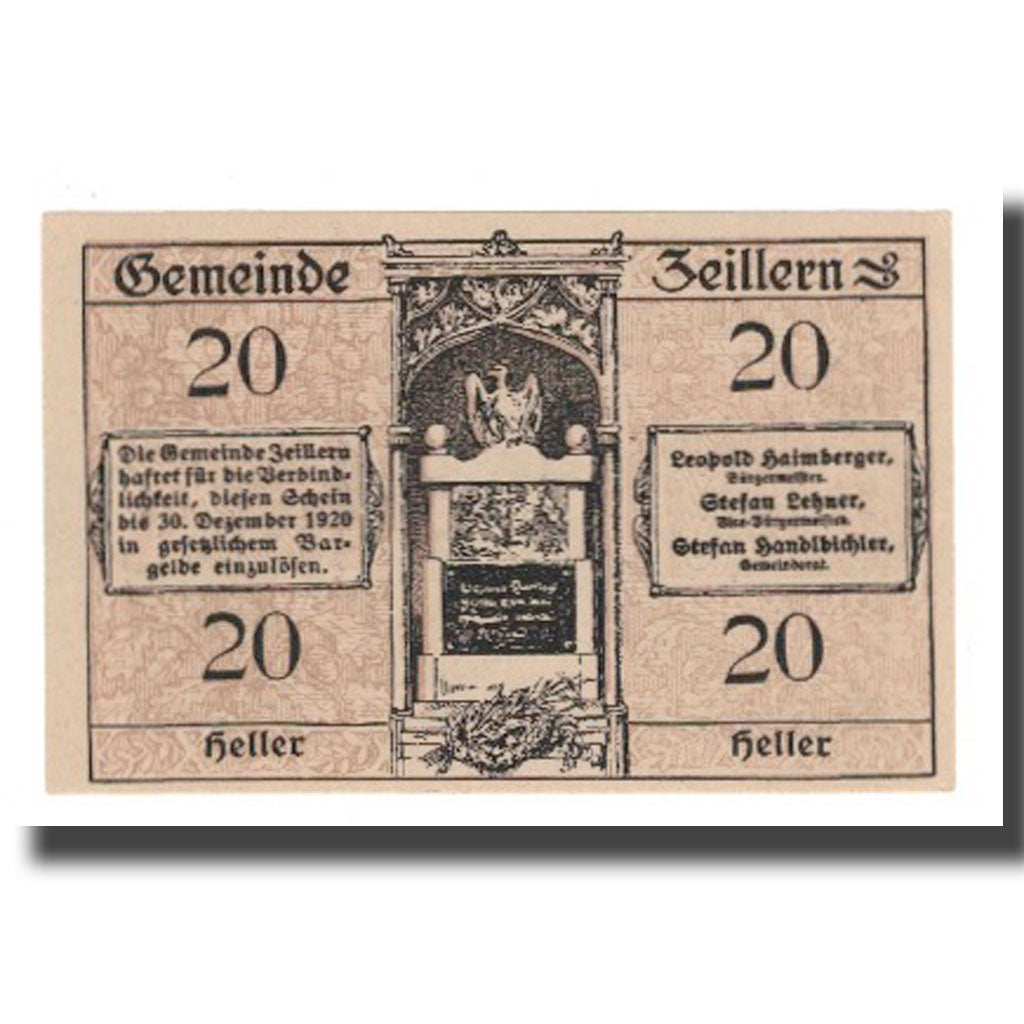 Banknote, Austria, Zeillern N.Ö. Gemeinde, 20 Heller, paysage, 1920