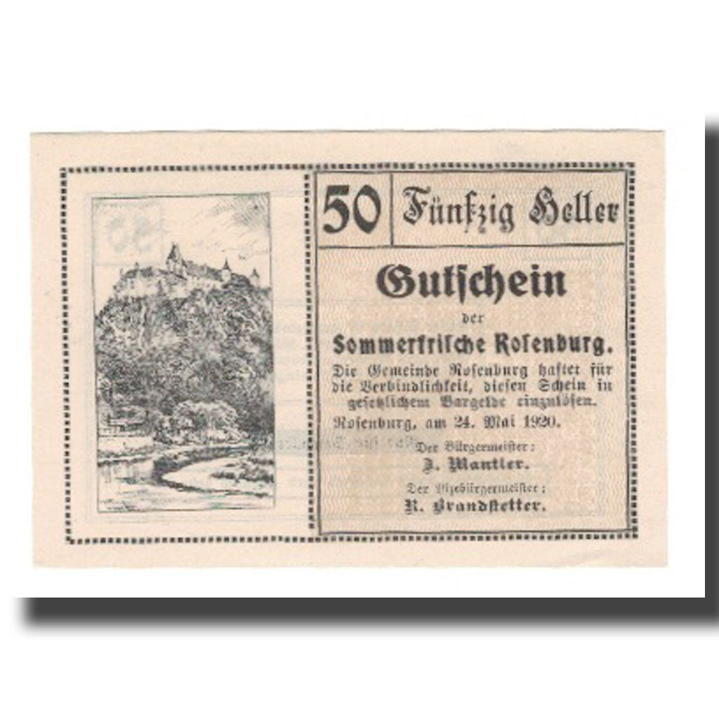 Banknote, Austria, Rosenburg N.Ö. Gemeinde, 50 Heller, Texte, 1920, 1920-10-15