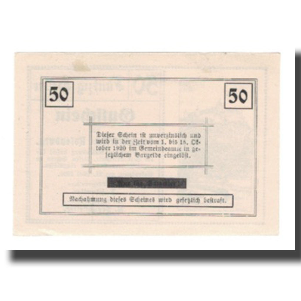 Banknote, Austria, Rosenburg N.Ö. Gemeinde, 50 Heller, Texte, 1920, 1920-10-15