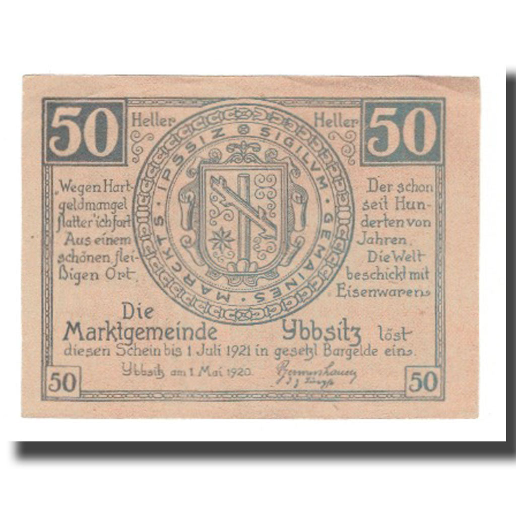 Banknote, Austria, Ybbsitz N.Ö. Marktgemeinde, 50 Heller, paysage, 1921