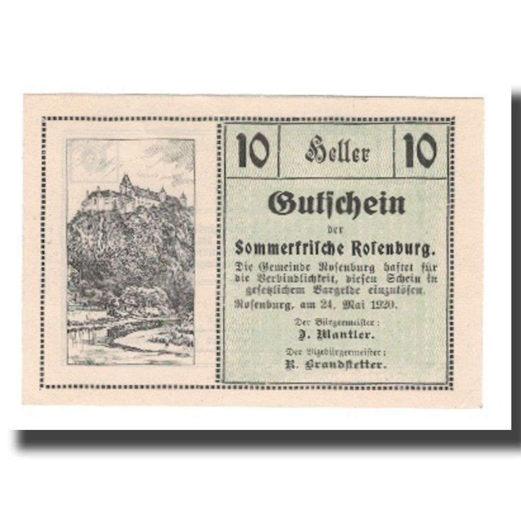 Banknote, Austria, Rosenburg N.Ö. Gemeinde, 10 Heller, Texte, 1920, 1920-10-15