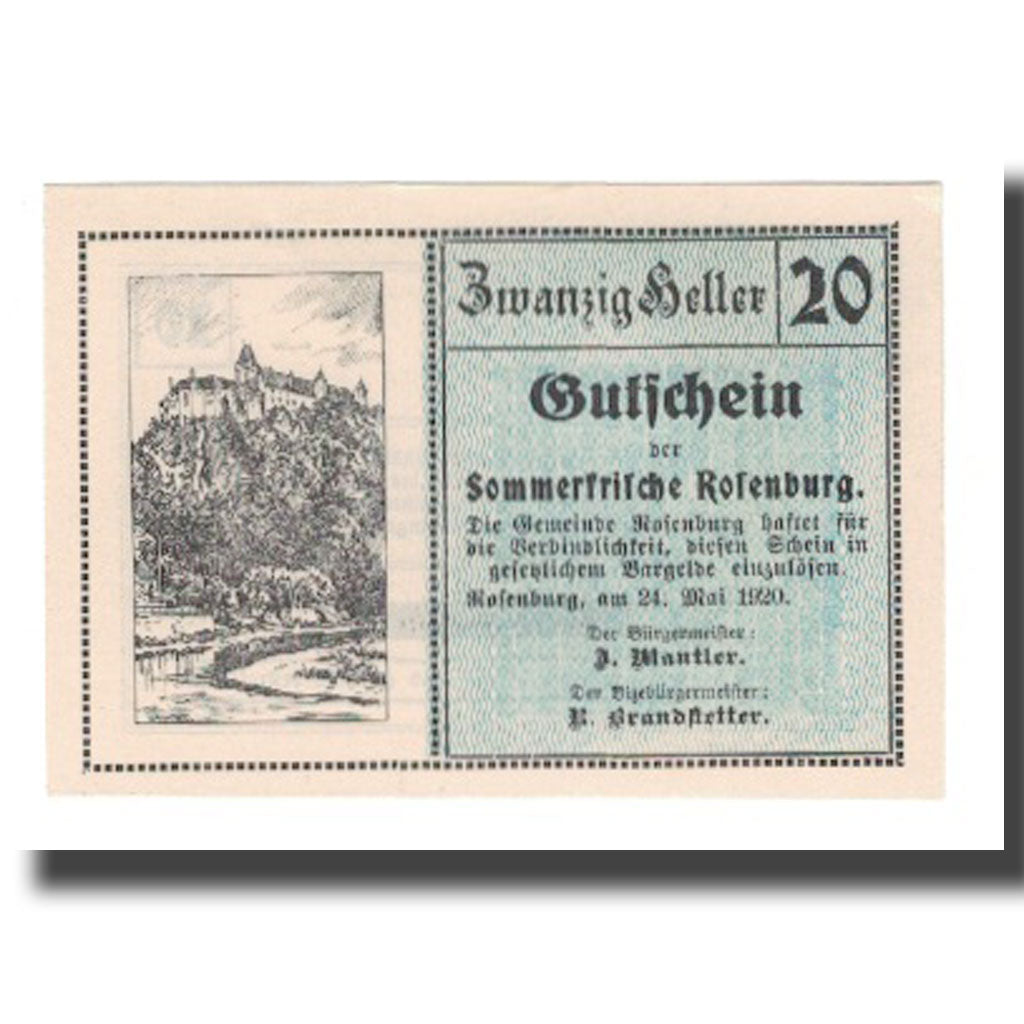 Banknote, Austria, Rosenburg N.Ö. Gemeinde, 20 Heller, Texte, 1920, 1920-10-15