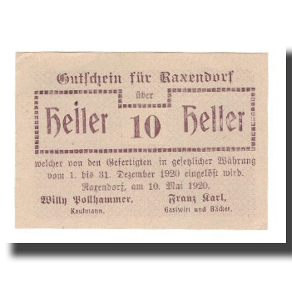 Banknote, Austria, Raxendorf N.Ö. Prv. Willy Pollhammer (Kaufmann) Und Franz