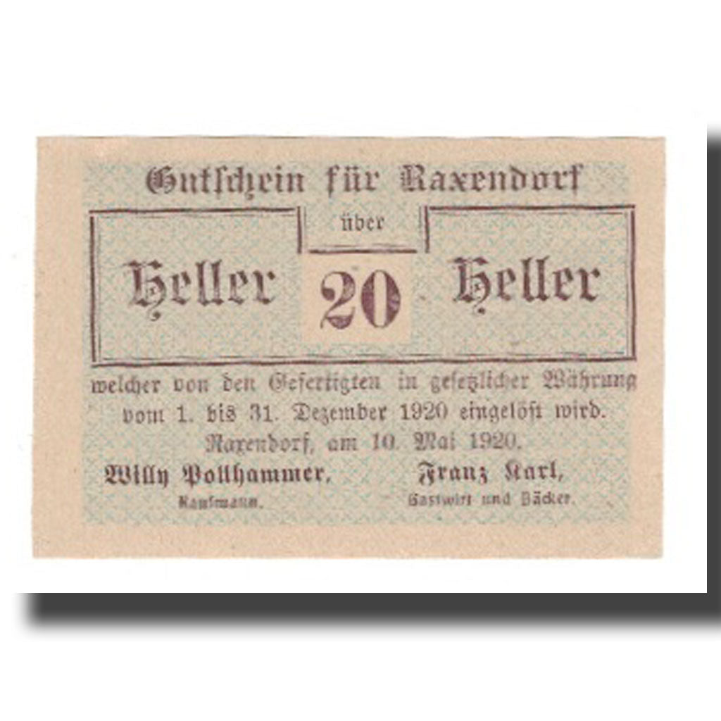 Banknote, Austria, Raxendorf N.Ö. Prv. Willy Pollhammer (Kaufmann) Und Franz