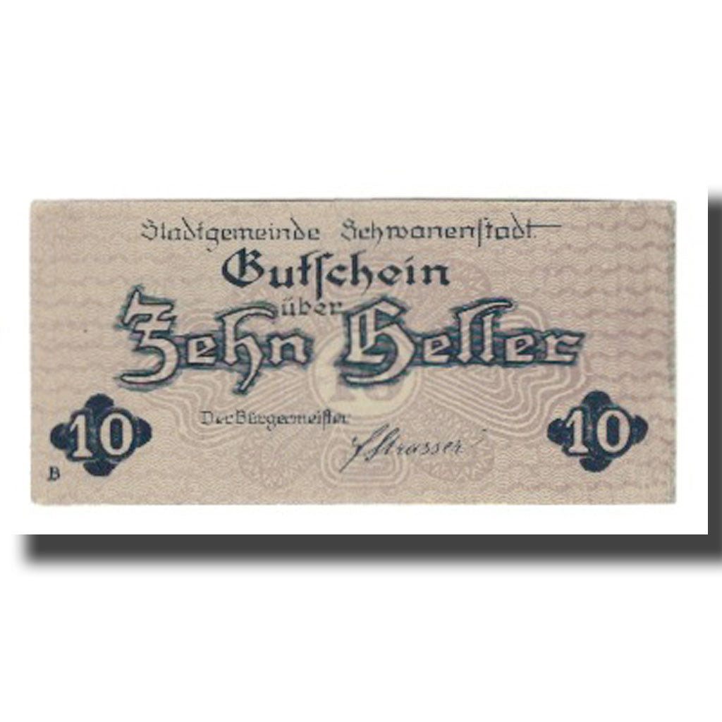 Banknote, Austria, Schwanenstadt O.Ö. Stadtgemeinde, 10 Heller, paysage, 1920