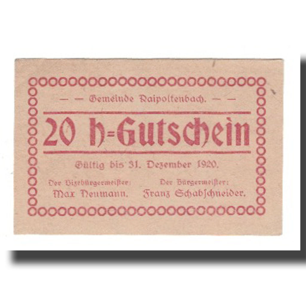 Banknote, Austria, Raipoltenbach N.Ö. Gemeinde, 20 Heller, N.D, 1920