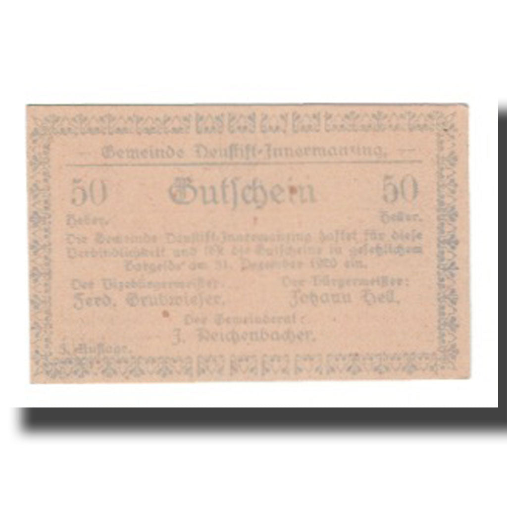 Banknote, Austria, Neustift-Innermanzing N.Ö. Gemeinde, 50 Heller, N.D, 1920