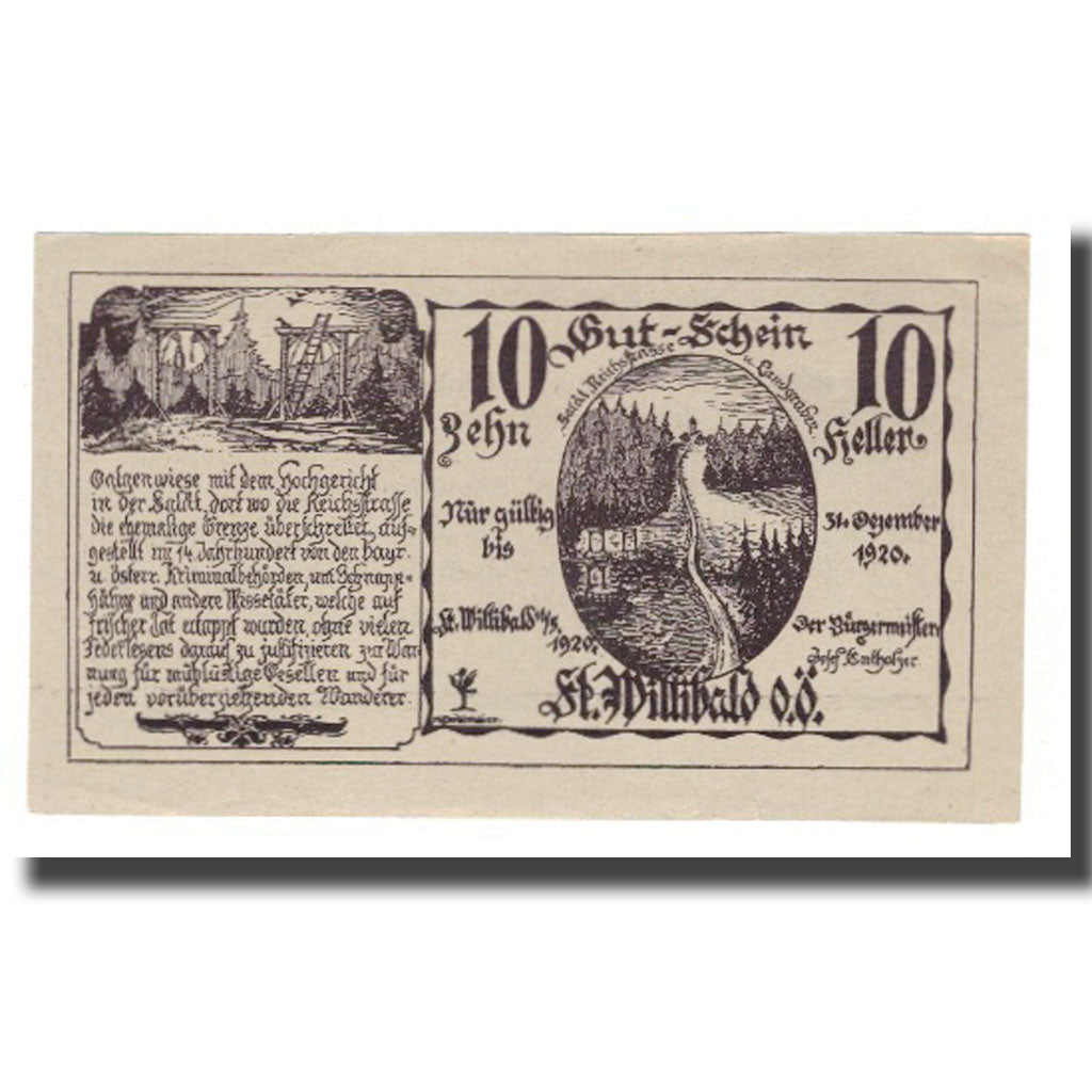 Banknote, Austria, St. Willibald O.Ö. Gemeinde, 10 Heller, Texte, 1920