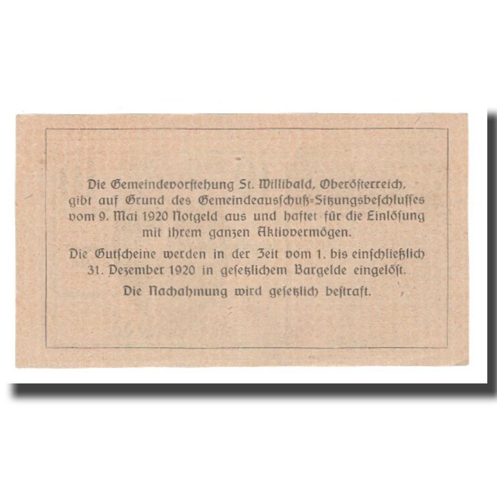 Banknot, Austria, St. Willibald O.Ö. Gemeinde, 10 Heller, texte 1, 1920