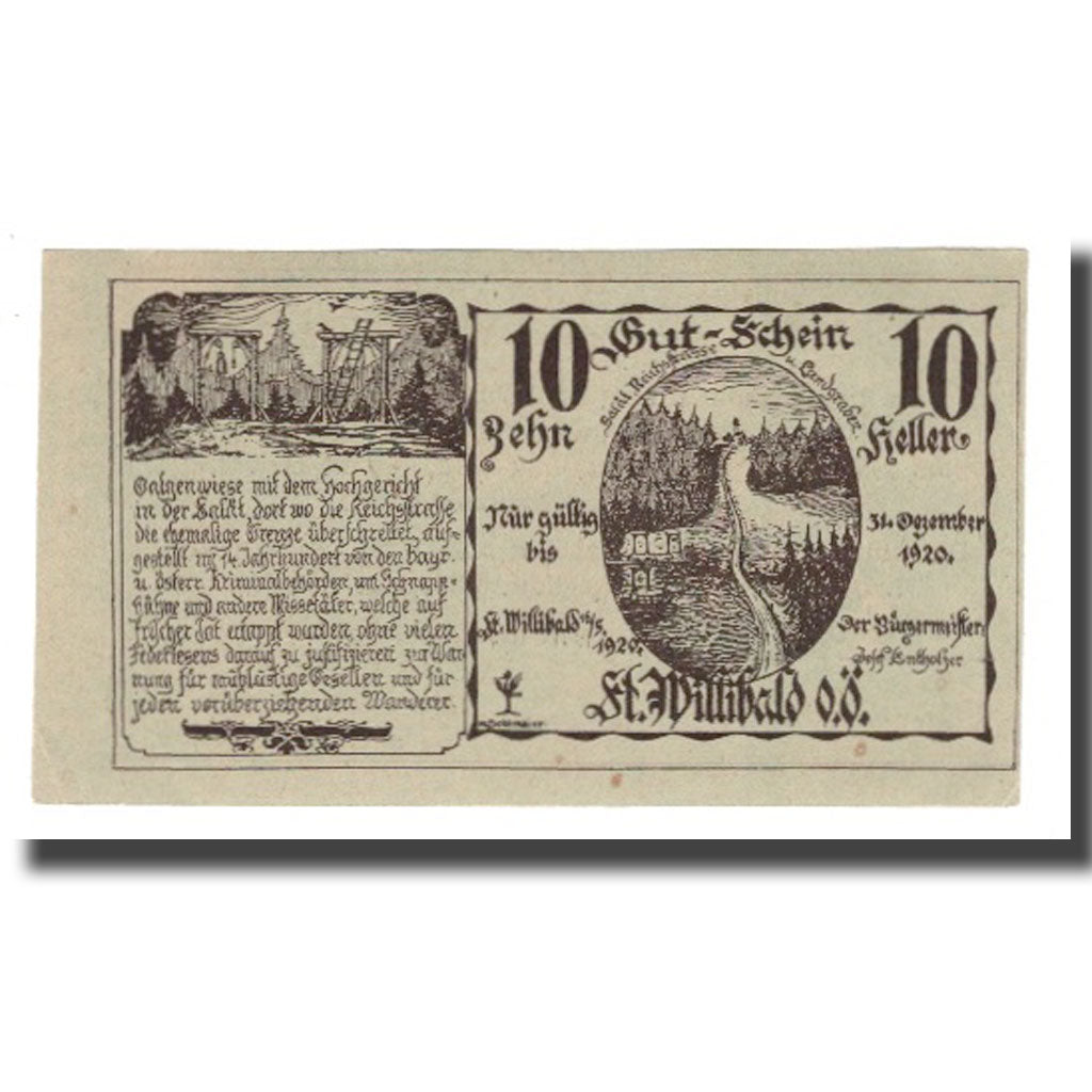 Banknot, Austria, St. Willibald O.Ö. Gemeinde, 10 Heller, Texte 2, 1920