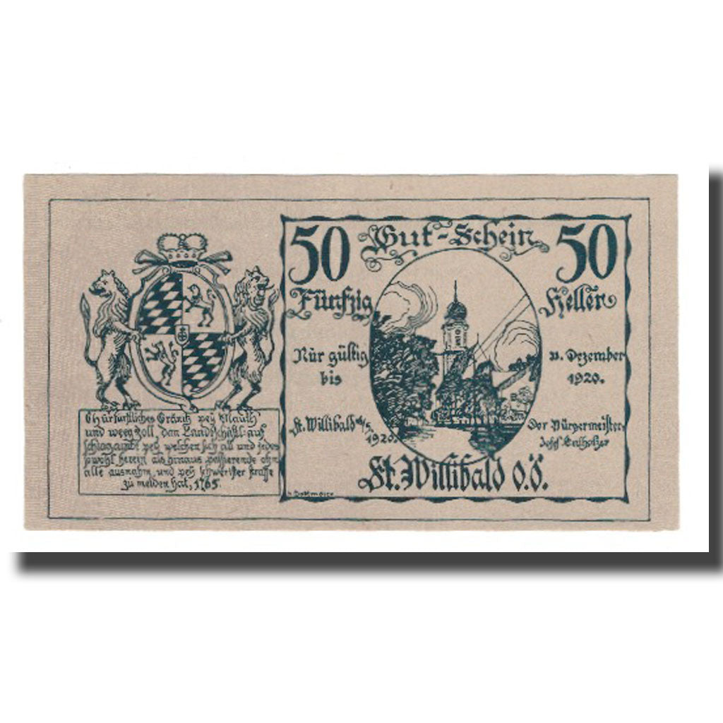 Banknot, Austria, St. Willibald O.Ö. Gemeinde, 50 Heller, texte 1, 1920