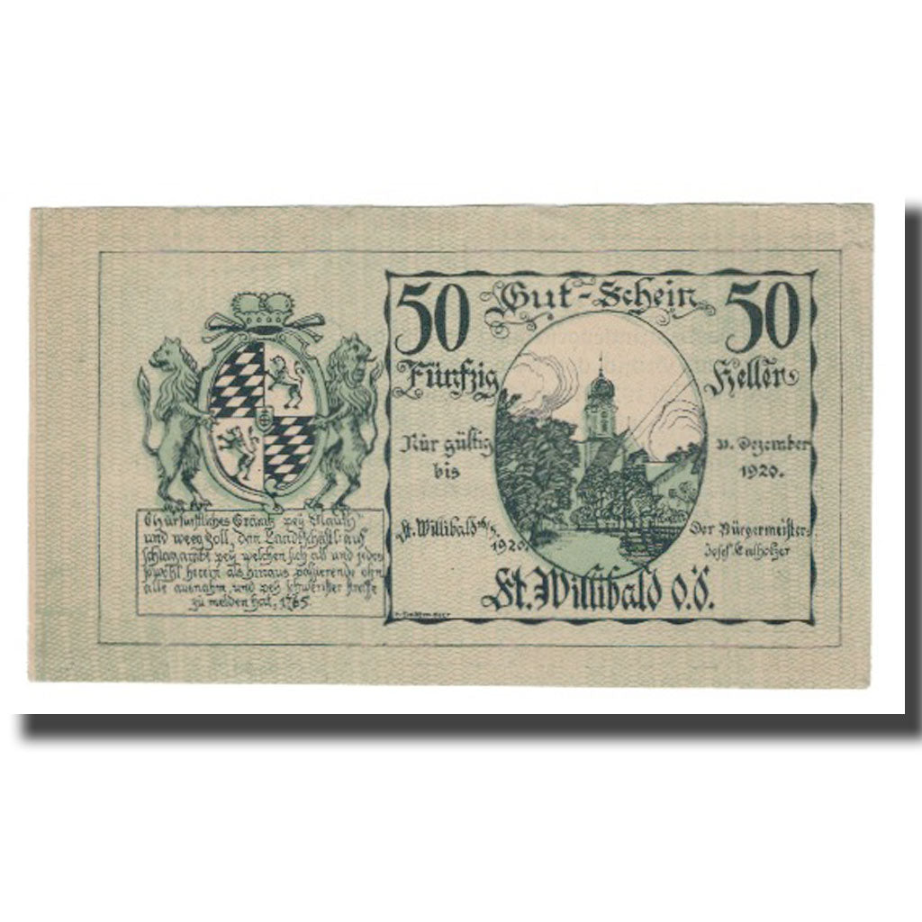 Banknot, Austria, St. Willibald O.Ö. Gemeinde, 50 Heller, Texte 2, 1920