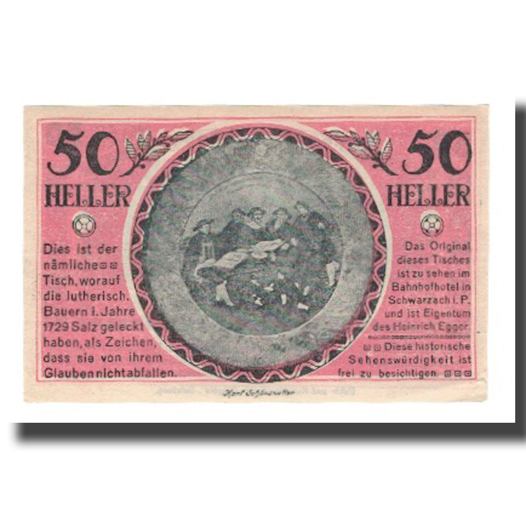 Banknote, Austria, Schwarzach im Pongau Sbg. Marktgemeinde, 50 Heller, paysage