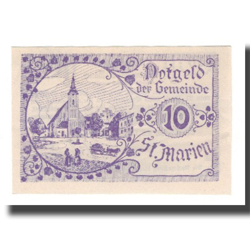 Banknote, Austria, St. Marien O.Ö. Gemeinde, 10 Heller, Texte, 1921