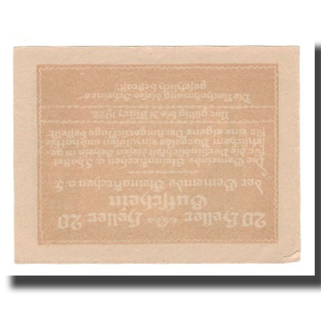 Banknote, Austria, Steinakirchen am Forst N.Ö. Marktgemeinde, 20 Heller, texte