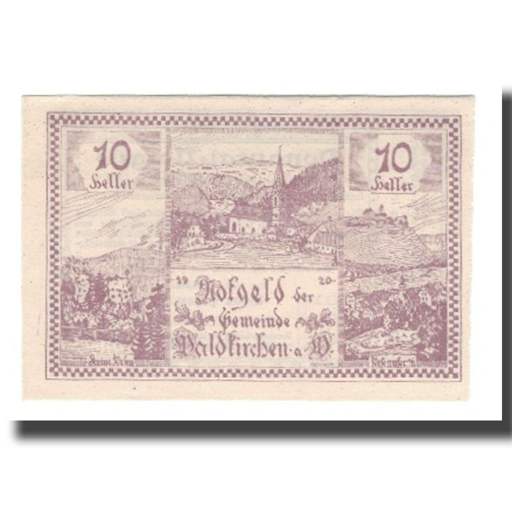 Biljet, Oostenrijk, Waldkirchen Am Wesen O.Ö. Gemeinde, 10 Heller, Texte, 1920