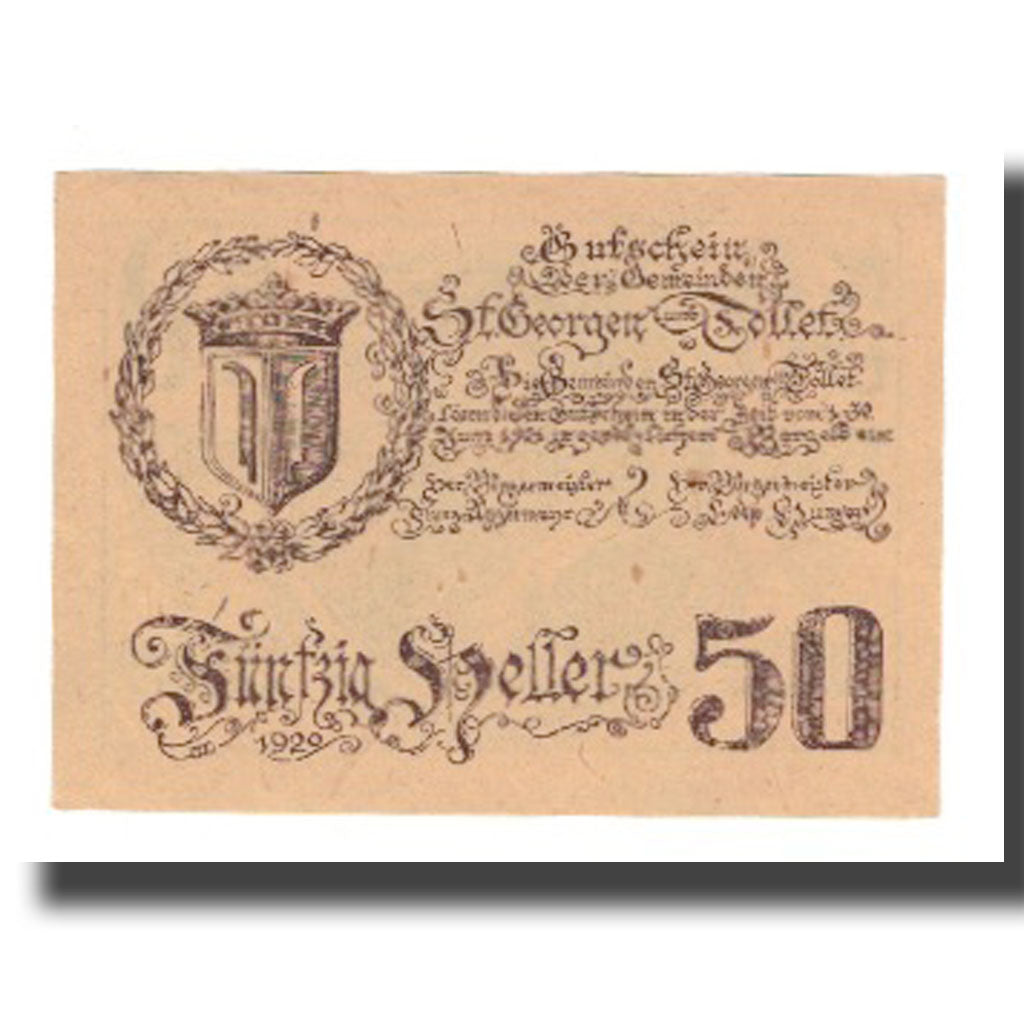 Biljet, Oostenrijk, St. Georgen und Tollet O.Ö. Gemeinden, 50 Heller, portrait