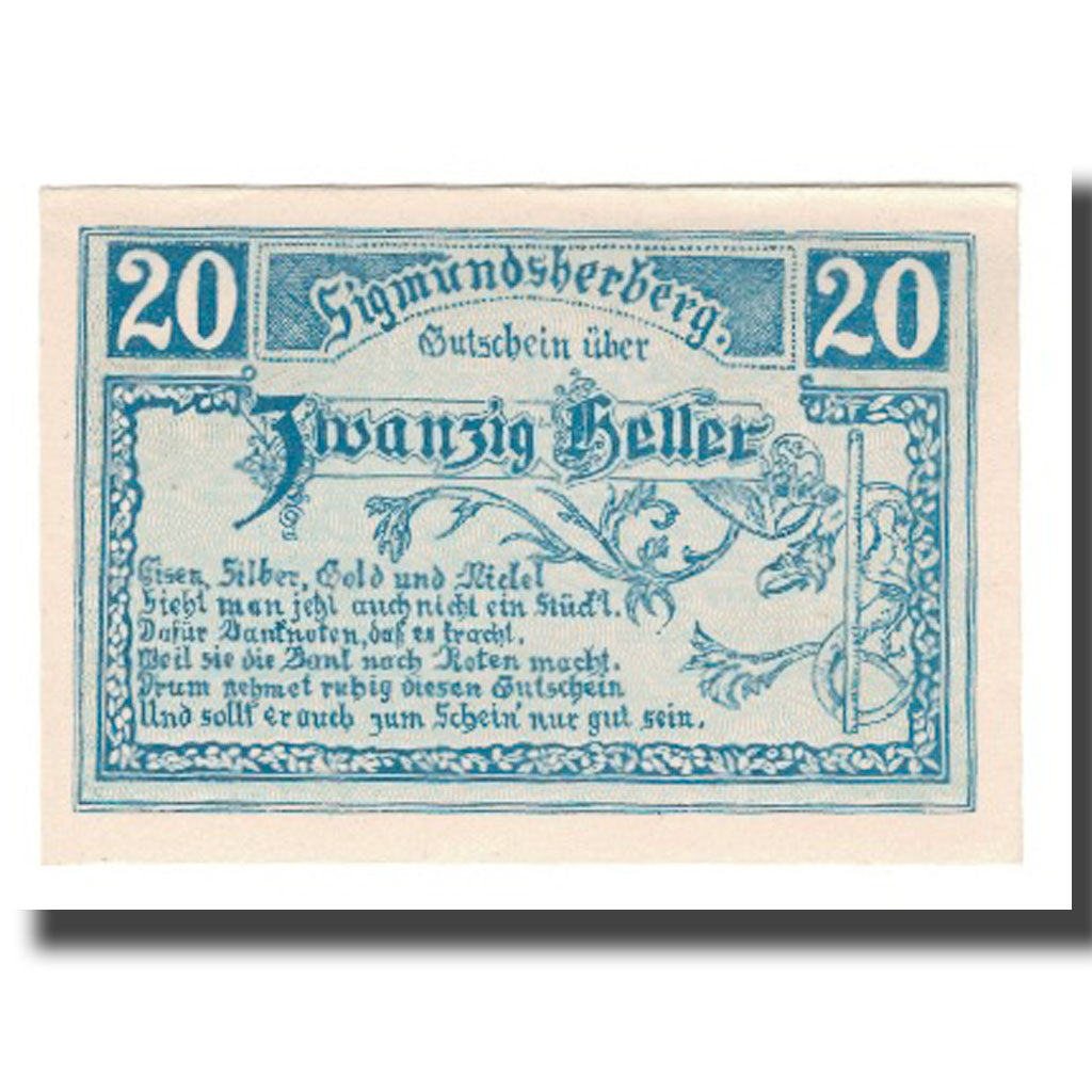 Billet, Autriche, Sigmundsherberg N.Ö. Gemeinde, 20 Heller, Texte, 1920