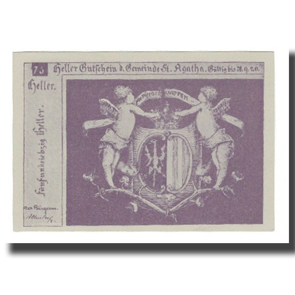 Banknote, Austria, St. Agatha Bei Weizenkirchen O.Ö. Gemeinde, 75 Heller