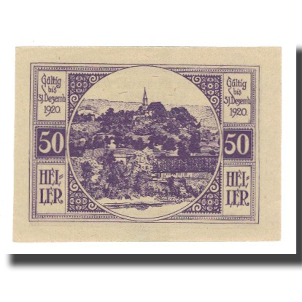 Billet, Autriche, St. Ulrich O.Ö. Gemeinde, 50 Heller, paysage, 1920