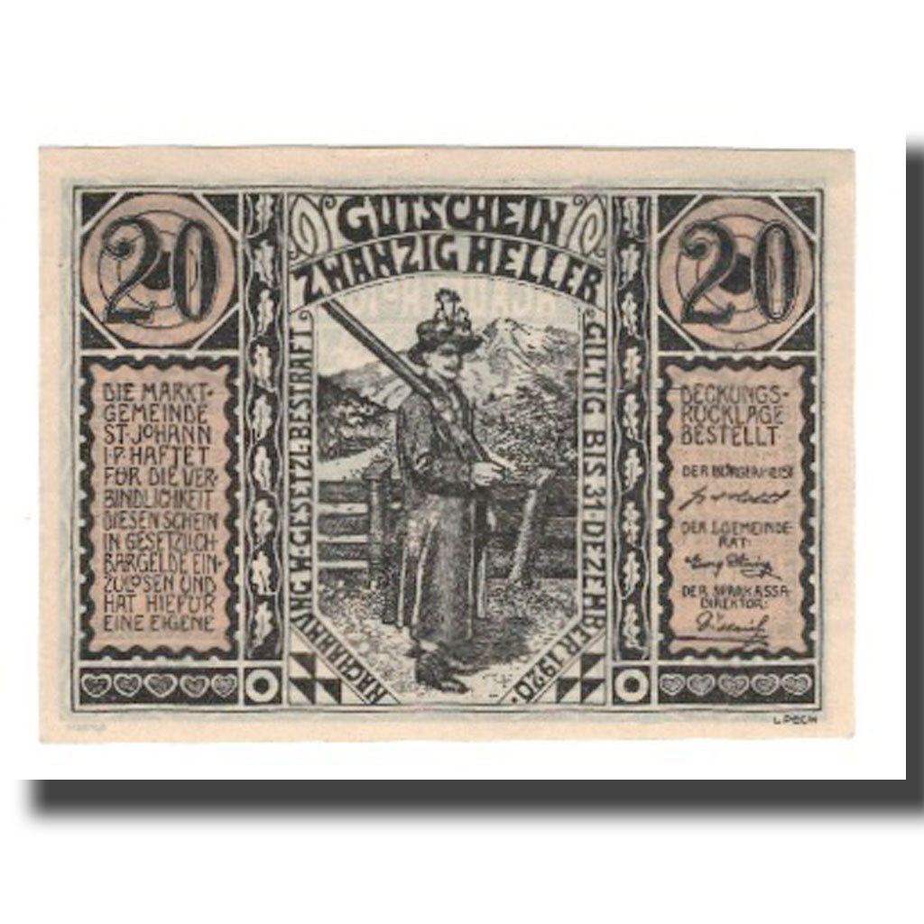 Banknote, Austria, St. Johann im Pongau Sbg. Marktgemeinde, 20 Heller, paysage
